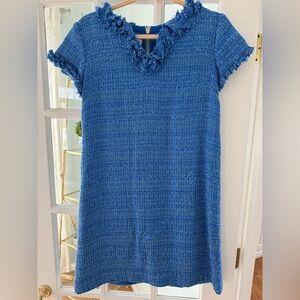 Sara Campbell blue tweed cap sleeve above knee dress.